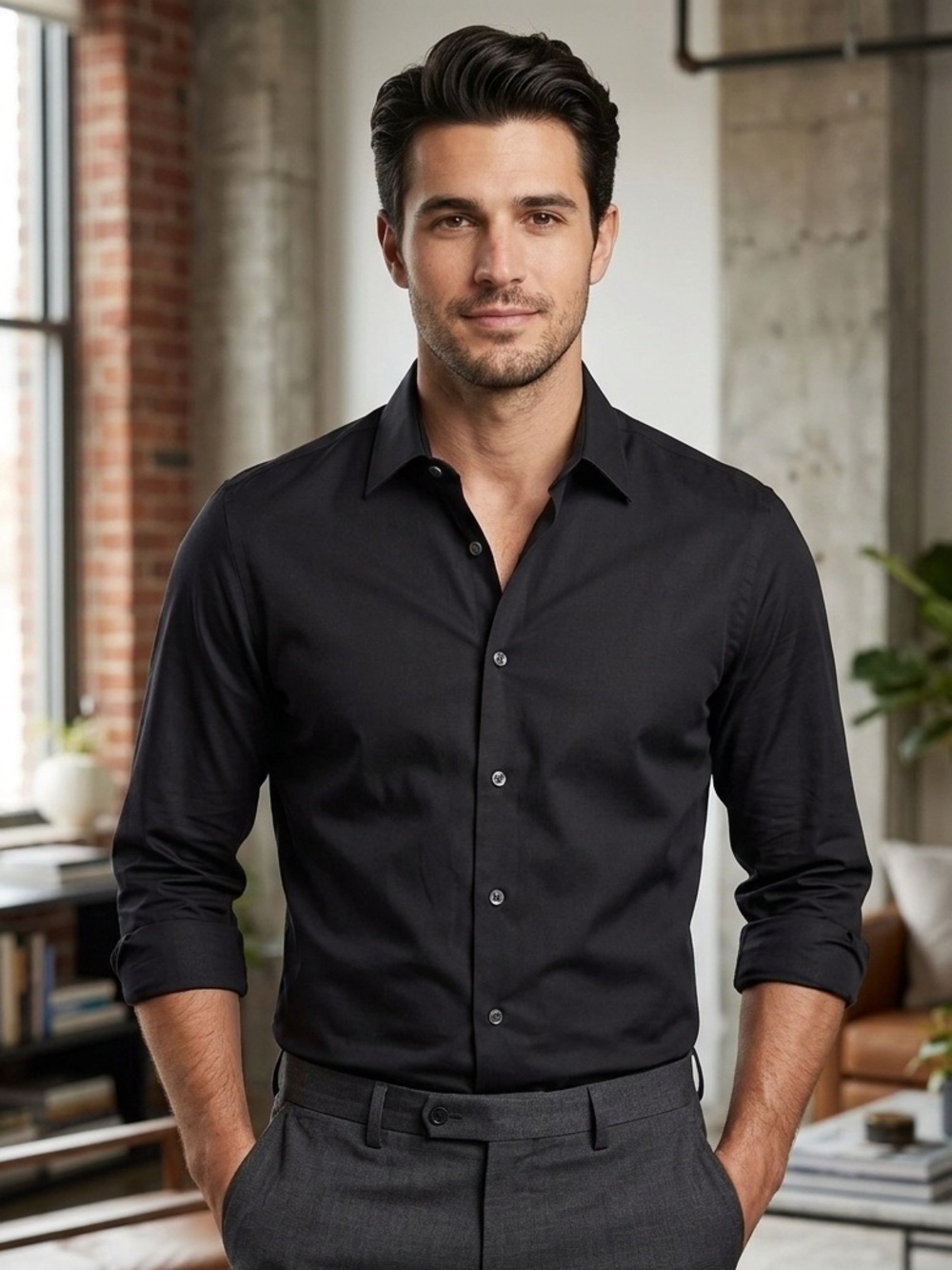 Banana Republic Men's Black Long-Sleeve Dress Shirt